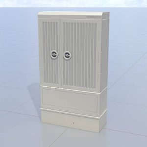 Cable distribution cabinet with perforated base plate and twist handle two-door asym 1410x800x325