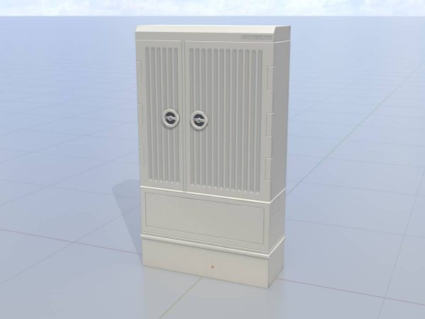 Kabelverteilerschrank mit Sockel-Lochplatte und Drehgriff zweitürig asym 1410x800x325