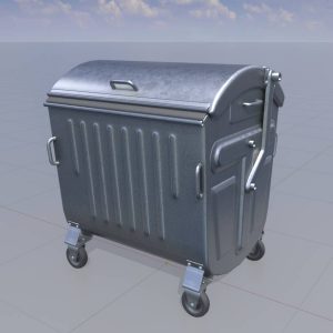 Müllcontainer aus Metall mit Schiebedeckel