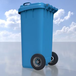 Plastic garbage can blue with wheels 120 liters