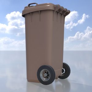 Plastic garbage can brown with wheels 120 liters