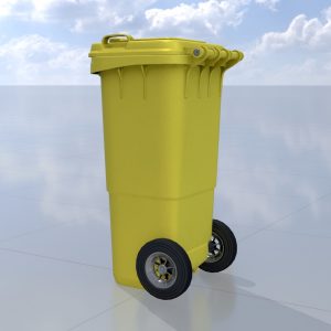 Plastic garbage can yellow with wheels 60 liters