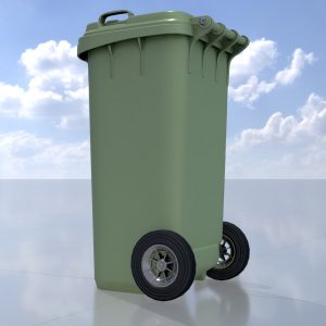 Plastic garbage can green with wheels 120 liters