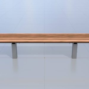 Park bench with wooden seat and stainless steel frame