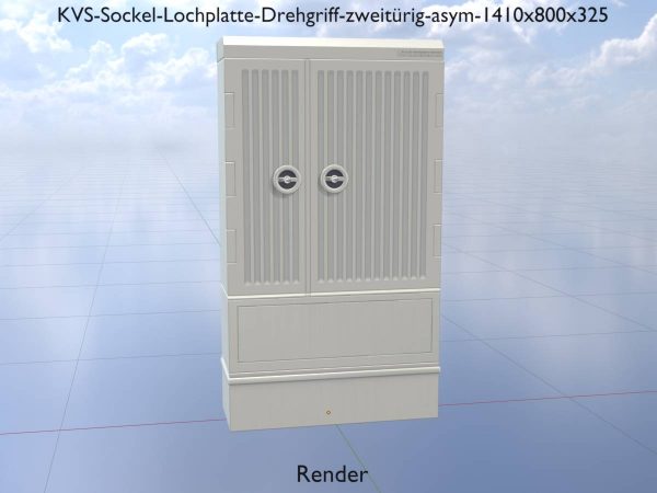Kabelverteilerschrank mit Sockel-Lochplatte und Drehgriff zweitürig asym 1410x800x325 – Bild 10