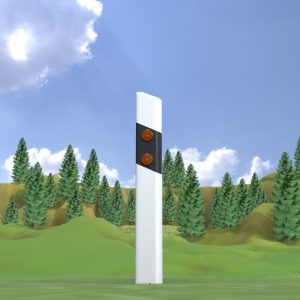 Leitpfosten mit gelb-orangen Reflektoren links