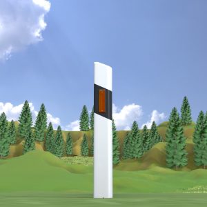 Leitpfosten mit gelb-orangen Reflektoren rechts