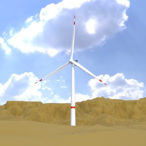 Windkraftanlage V1 H-120 Rotor-Durchmesser 160 m mit Animation und Fundament