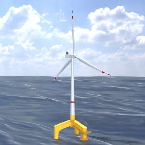Wind turbine with tripile offshore foundation V1 H-120 rotor diameter 160 m with animation