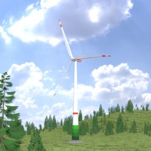 Wind turbine E1 H-132 rotor diameter 172 m with animation and foundation