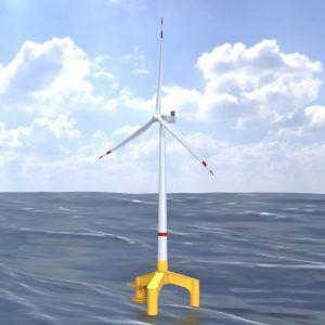 Windkraftanlage mit Tripile Offshore Fundament V1 H-138 Rotor-Durchmesser 162 m mit Animation
