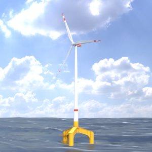Wind turbine with tripile offshore foundation E1 H-160 rotor diameter 138 m with animation