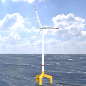 Windkraftanlage mit Tripile Offshore Fundament E1 H-163 Rotor-Durchmesser 172 m mit Animation
