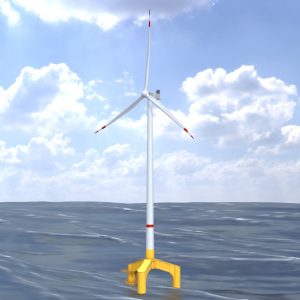 Wind turbine with tripile offshore foundation V1 H-175 rotor diameter 172 m with animation