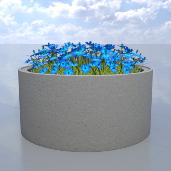 Pflanzenring aus Betonrohr mit blauen Blumen 1.5 m