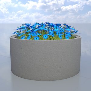 Pflanzenring aus Betonrohr mit blauen Blumen 1.5 m