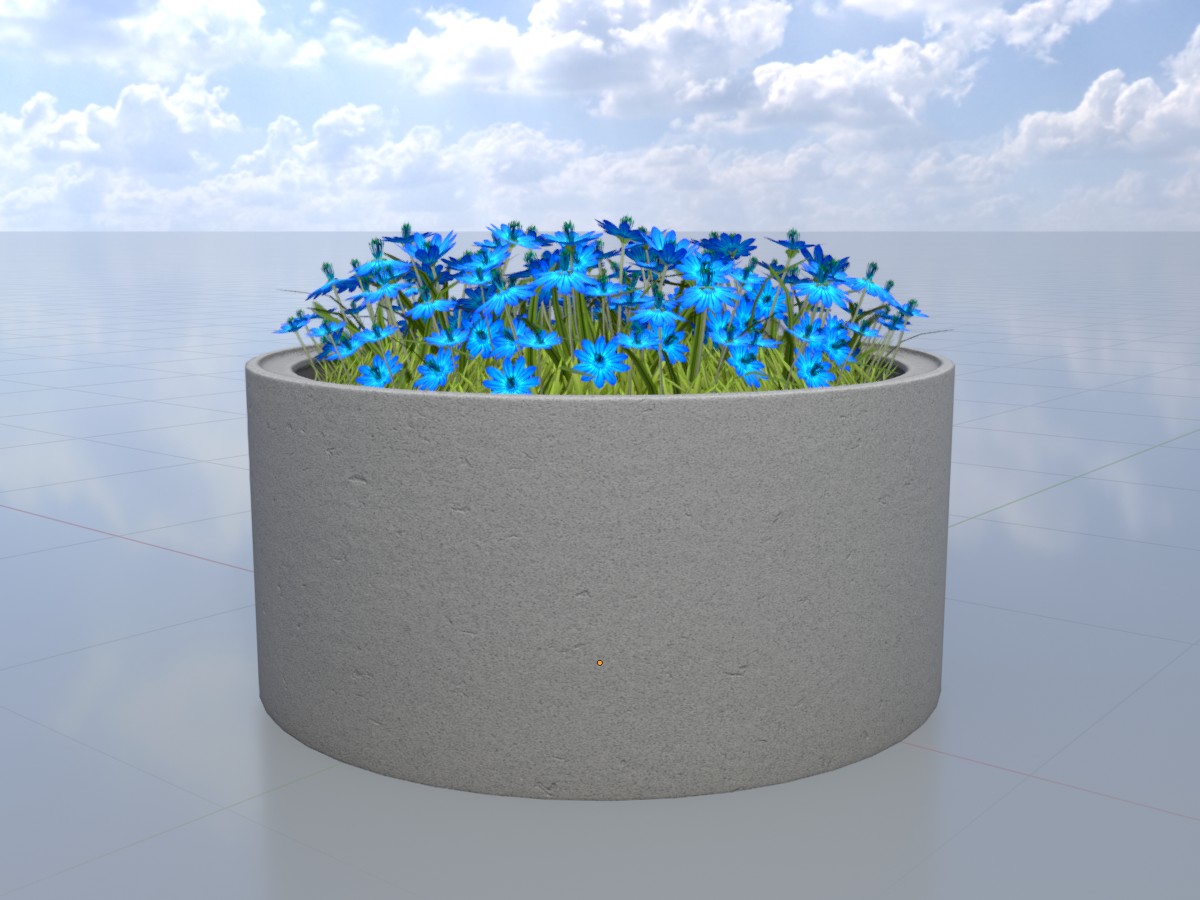Pflanzenring aus Betonrohr mit blauen Blumen 1.5 m