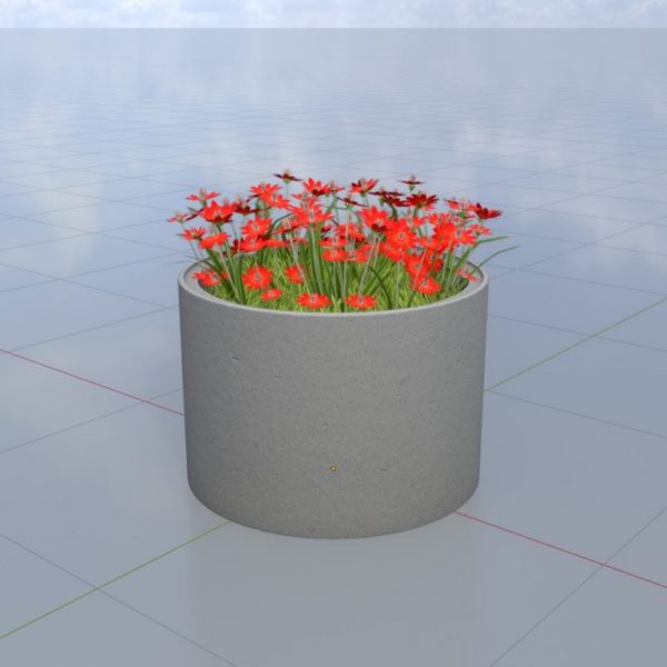 Pflanzenring aus Betonrohr mit roten Blumen 1 m