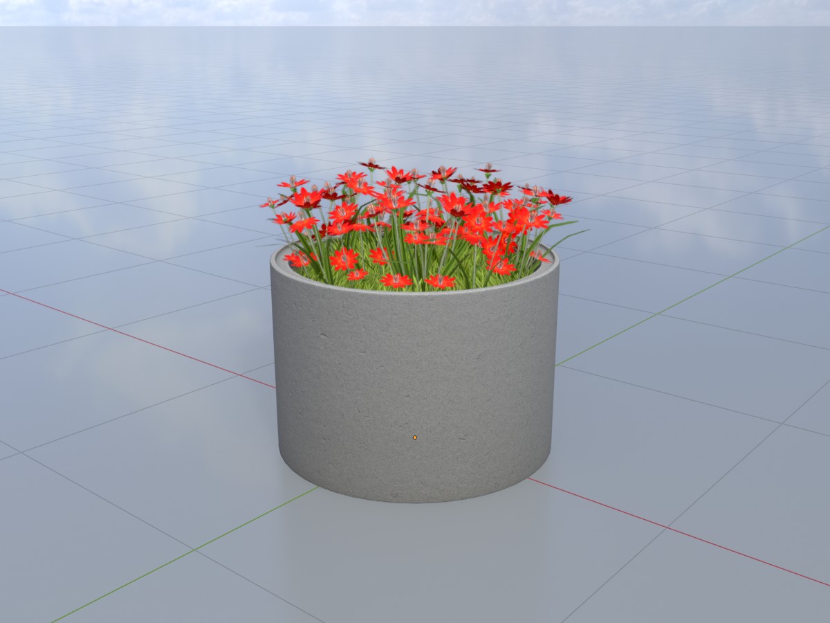 Pflanzenring aus Betonrohr mit roten Blumen 1 m