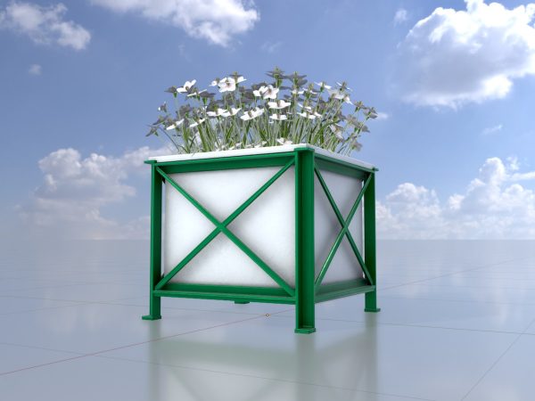 Quadratischer weißer Blumentopf mit weißen Blumen – Bild 2