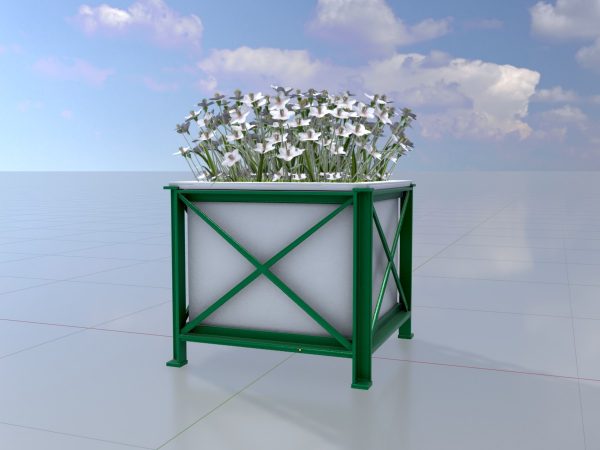 Quadratischer weißer Blumentopf mit weißen Blumen – Bild 3