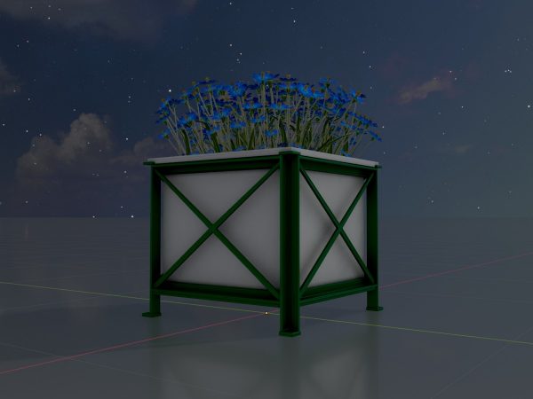 Quadratischer weißer Blumentopf mit blauen Blumen – Bild 4
