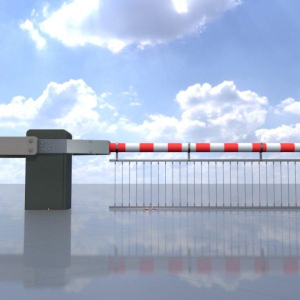 Railway crossing barrier 3 m with protective grid closed