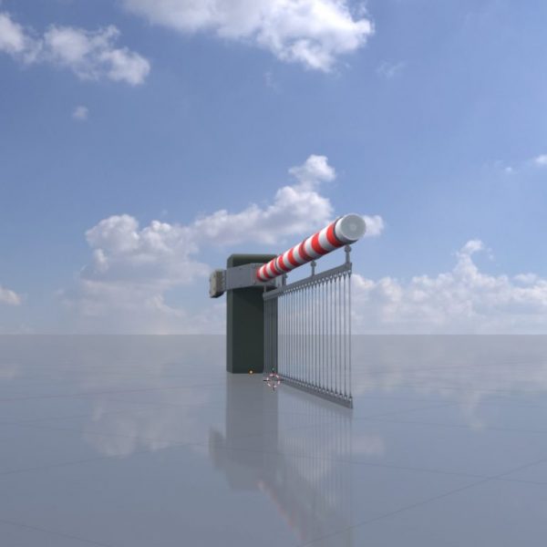 Railway crossing barrier 3 m with protective grid closed