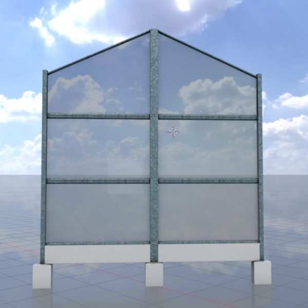 Lärmschutzwand aus Glas und Metall mit Betonfundament 5970 mm x 5360 mm