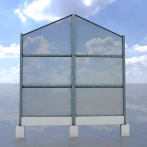 Lärmschutzwand aus Glas und Metall mit Betonfundament 5970 mm x 5360 mm