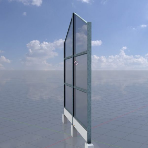 Lärmschutzwand aus Glas und Metall mit Betonfundament 5970 mm x 5360 mm