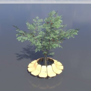 Rundbank mit Holzsitz aus Eiche und Metallrahmen aus Edelstahl mit Baum
