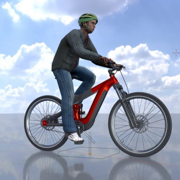 Radfahrer auf roten E-Bike mit Animation 1
