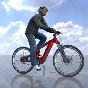 Radfahrer auf roten E-Bike mit Animation 1