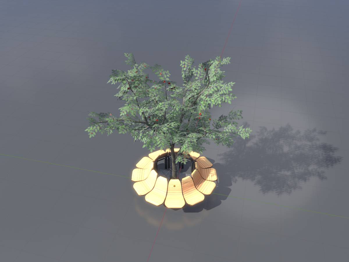Rundbank mit Holzsitz aus Eiche und Metallrahmen aus Edelstahl mit Baum 2 Rundbank mit Holzsitz aus Eiche und Metallrahmen aus Edelstahl mit Baum – Bild 2