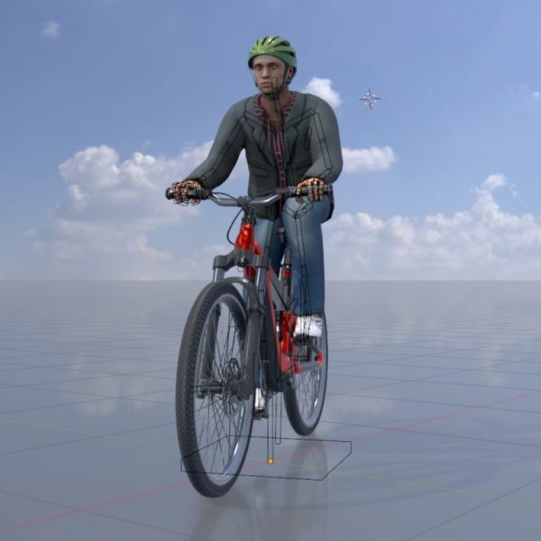 Radfahrer auf roten E-Bike mit Animation 1