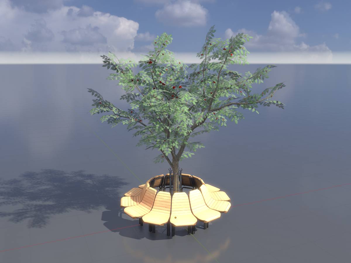 Rundbank mit Holzsitz aus Eiche und Metallrahmen aus Edelstahl mit Baum 4 Rundbank mit Holzsitz aus Eiche und Metallrahmen aus Edelstahl mit Baum – Bild 4